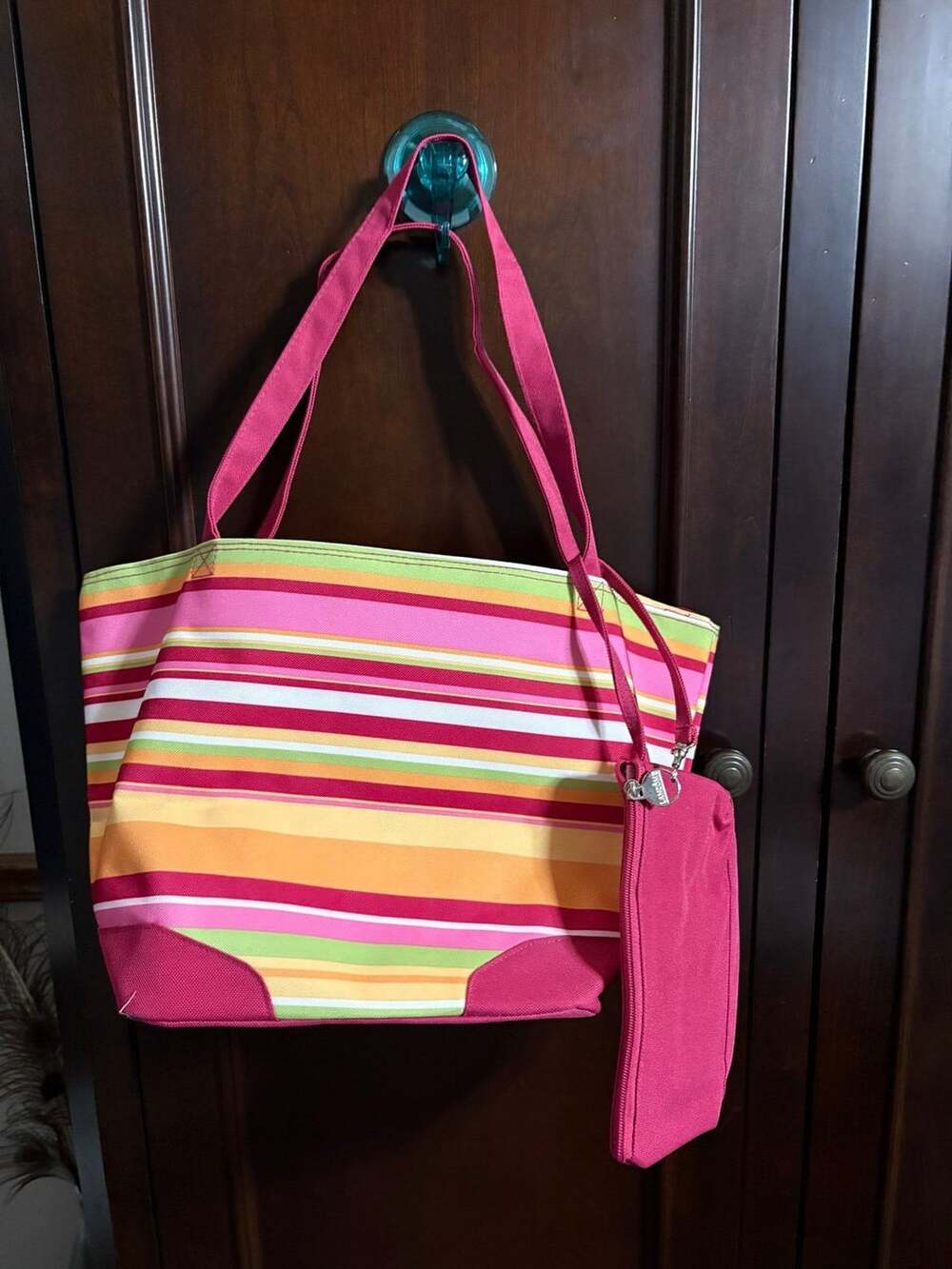 NWOT Lancôme Multicolor Striped Summer Canvas
Tote Beach Bag with Pouch